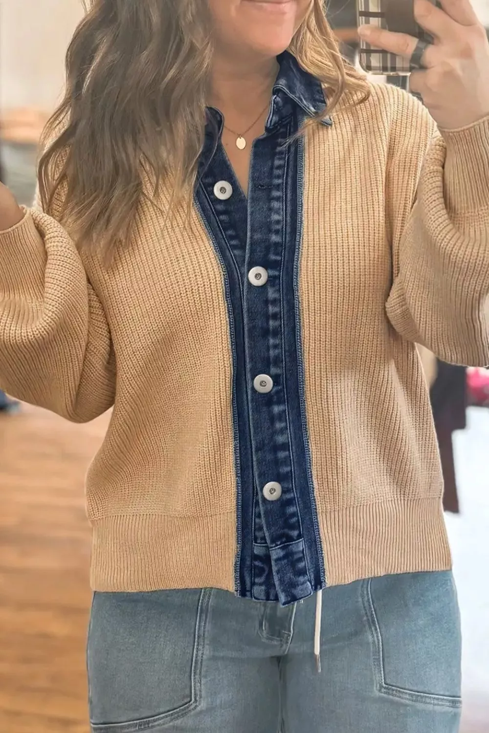 Drop Shoulder Placket Paneling Shirt Collar Long Sleeve Cardigan, image 4