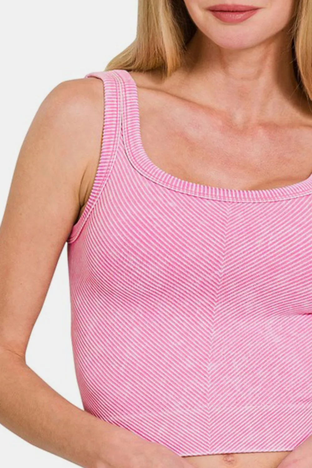 Washed Ribbed Scoop Neck Wide Strap Tank, image 3