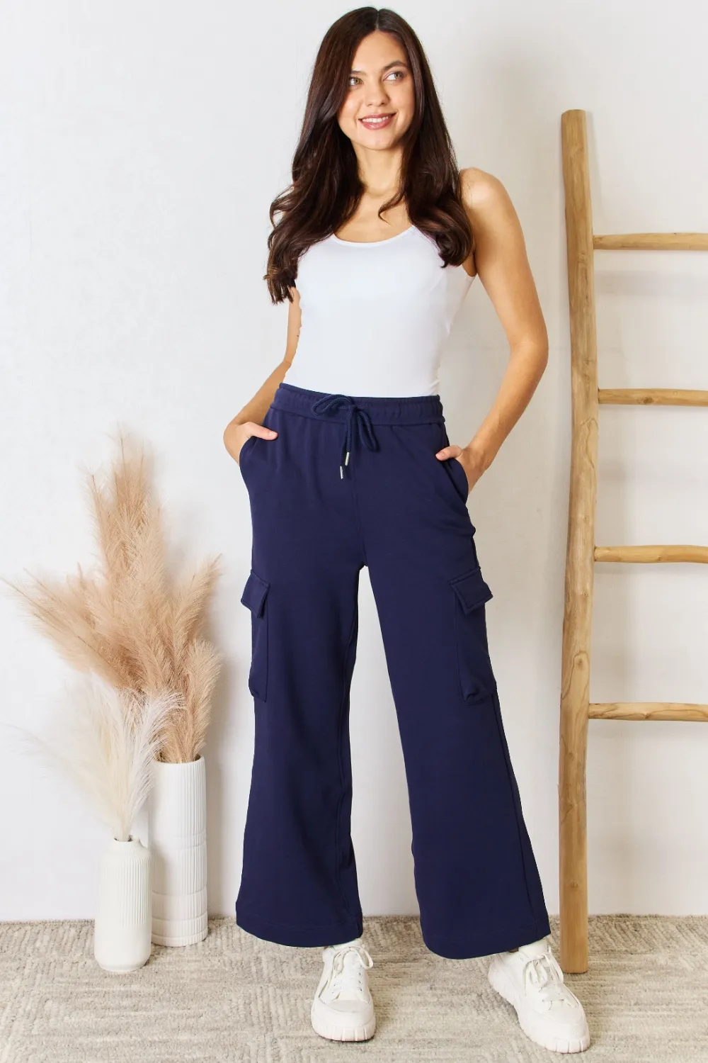 Drawstring Relaxed Cargo Wide Leg Pants, image 5