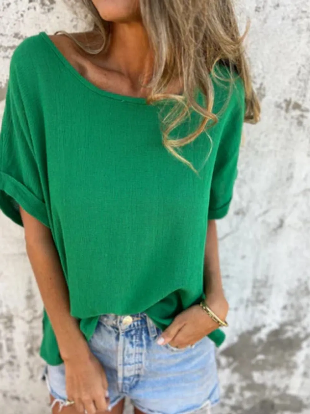 Full Size Round Neck Short Sleeve T-Shirt Plus Size, image 19