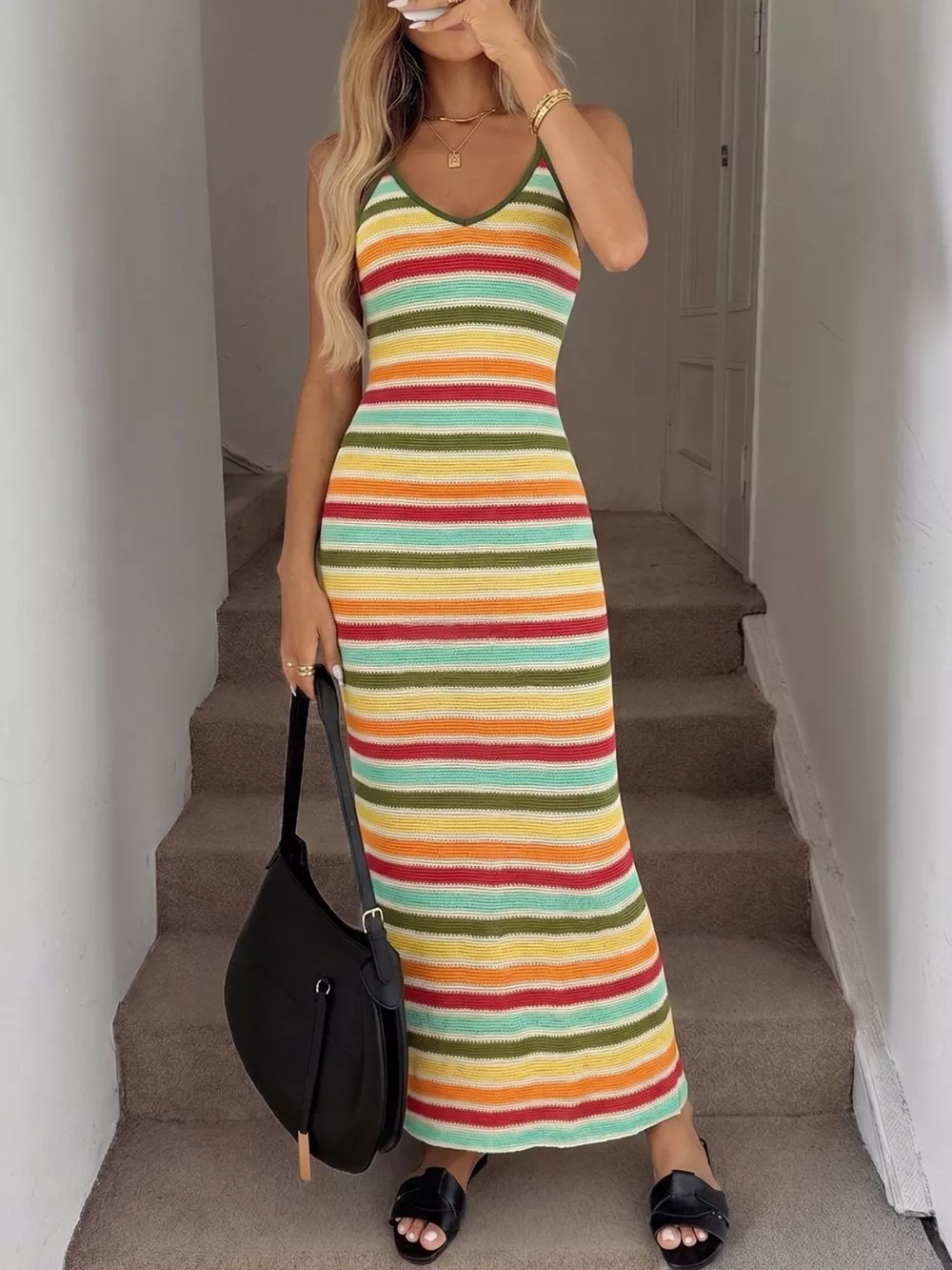 Striped Bodycon Knit Midi Dress, image 5