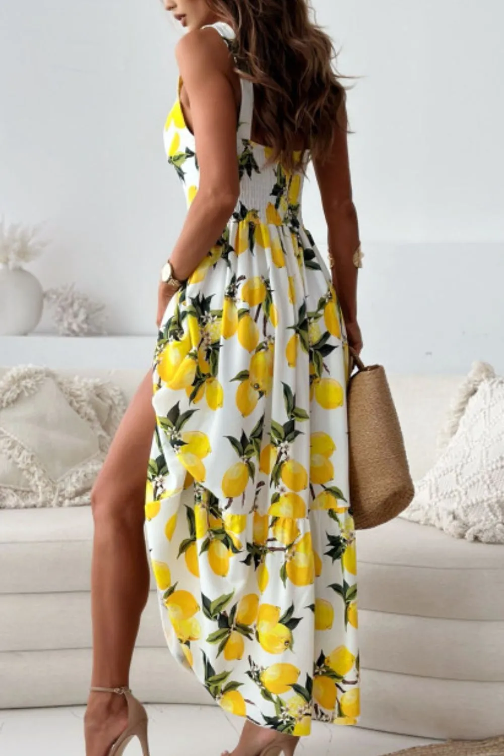 Lemon Print Sweetheart Neck Maxi Dress, image 5