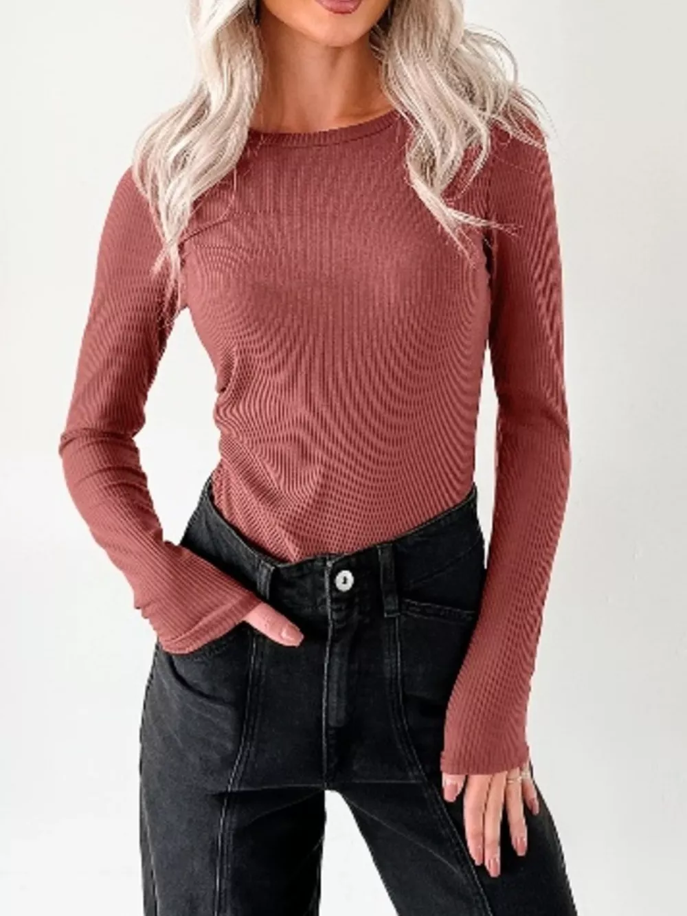 Ribbed Long Sleeve Fitted Bodysuit, image 13