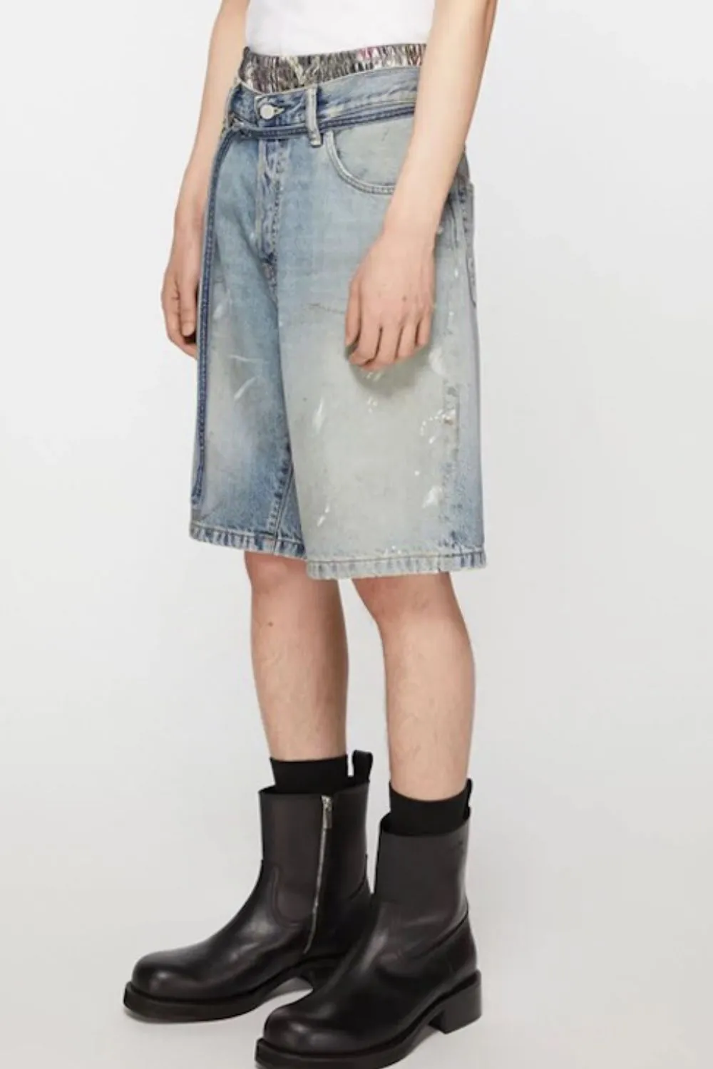 Men's Washed Graffiti Print Denim Bermuda Shorts, image 5