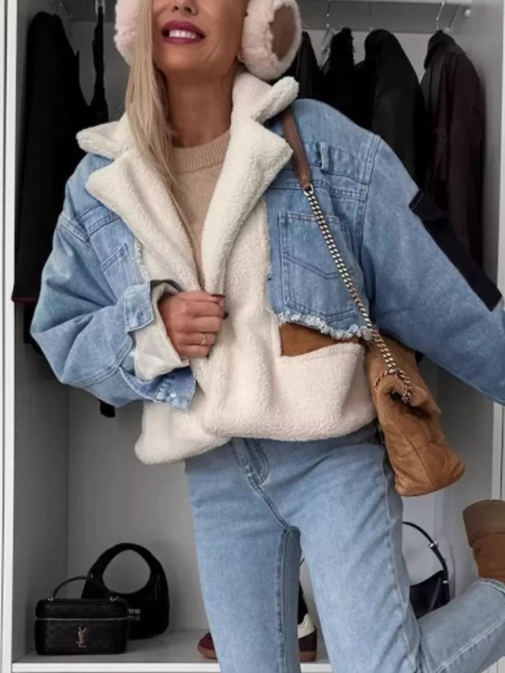 Raw Hem Sherpa Lined Denim Jacket, image 4