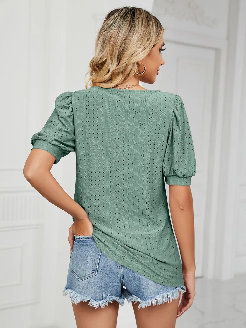 Ruched Notched Long Sleeve T-Shirt, image 6