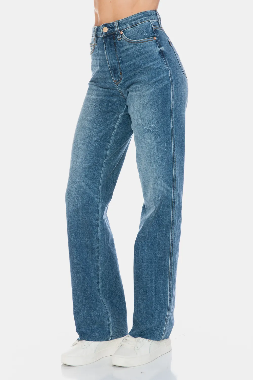 Full Size Tummy Control Cut Raw Hem Straight Jeans, image 12