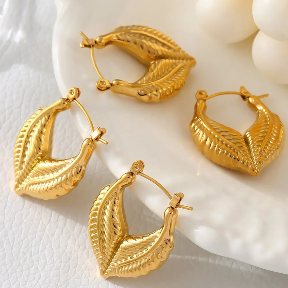 Titanium Steel Leaf Shape Earrings, image 5
