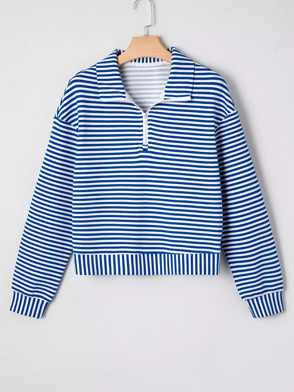 Stripe Quarter Zip Collar Long Sleeve Top, image 5