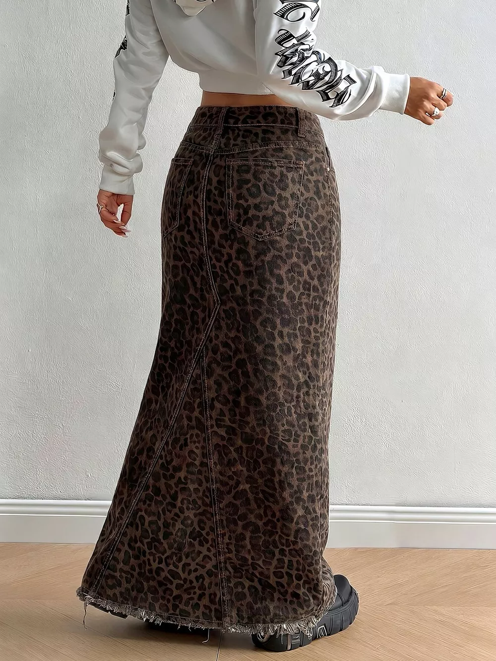 Leopard Maxi Denim Skirt, image 4