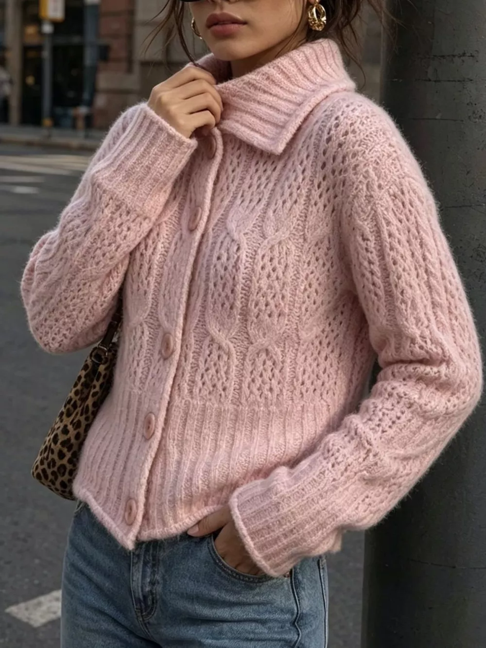 Cable-Knit Button Up Cardigan