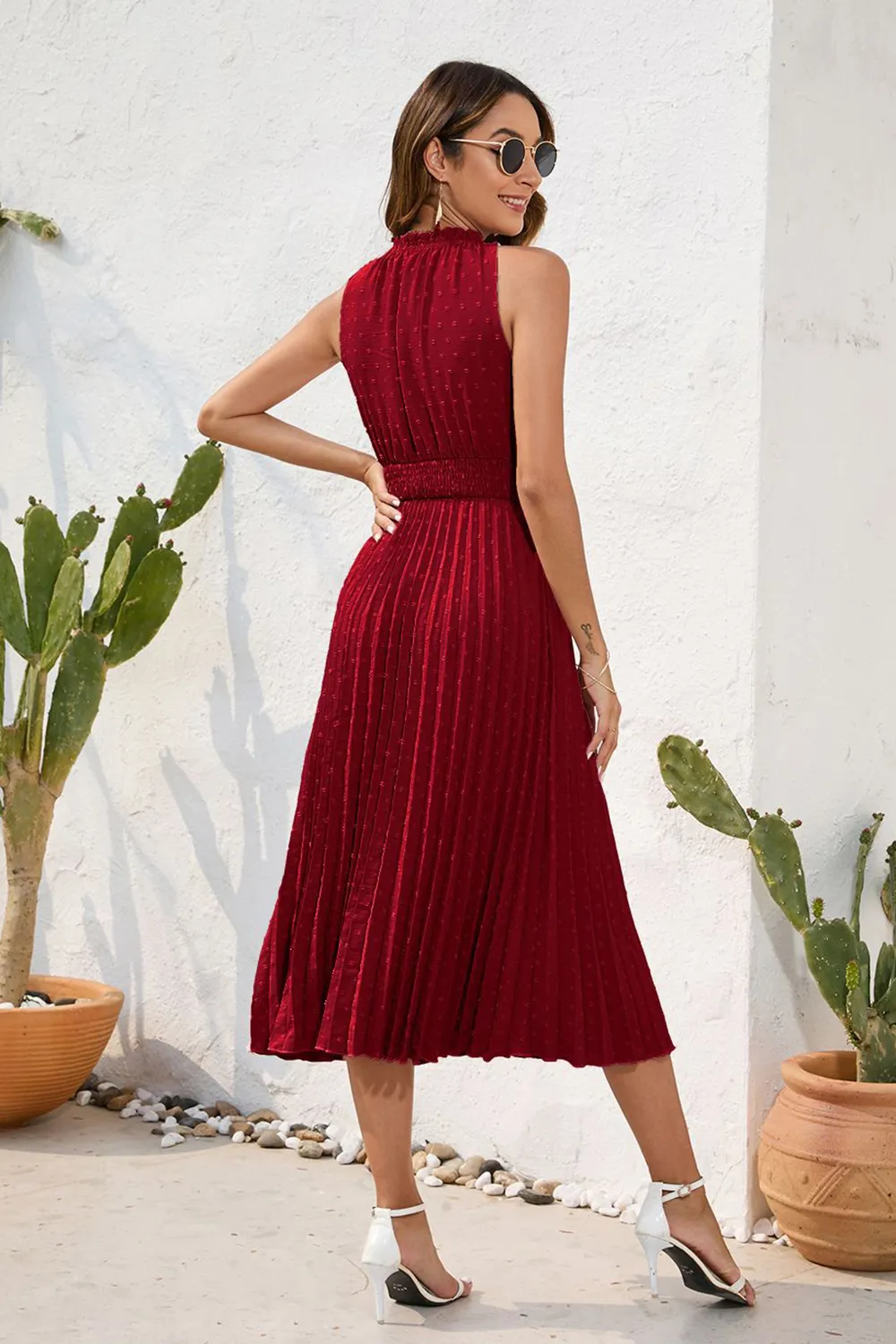Swiss Dot Tie Neck Sleeveless Dress, image 23