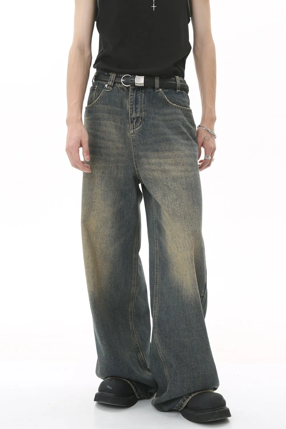 Men's Wide Leg Jeans with Pockets, image 2