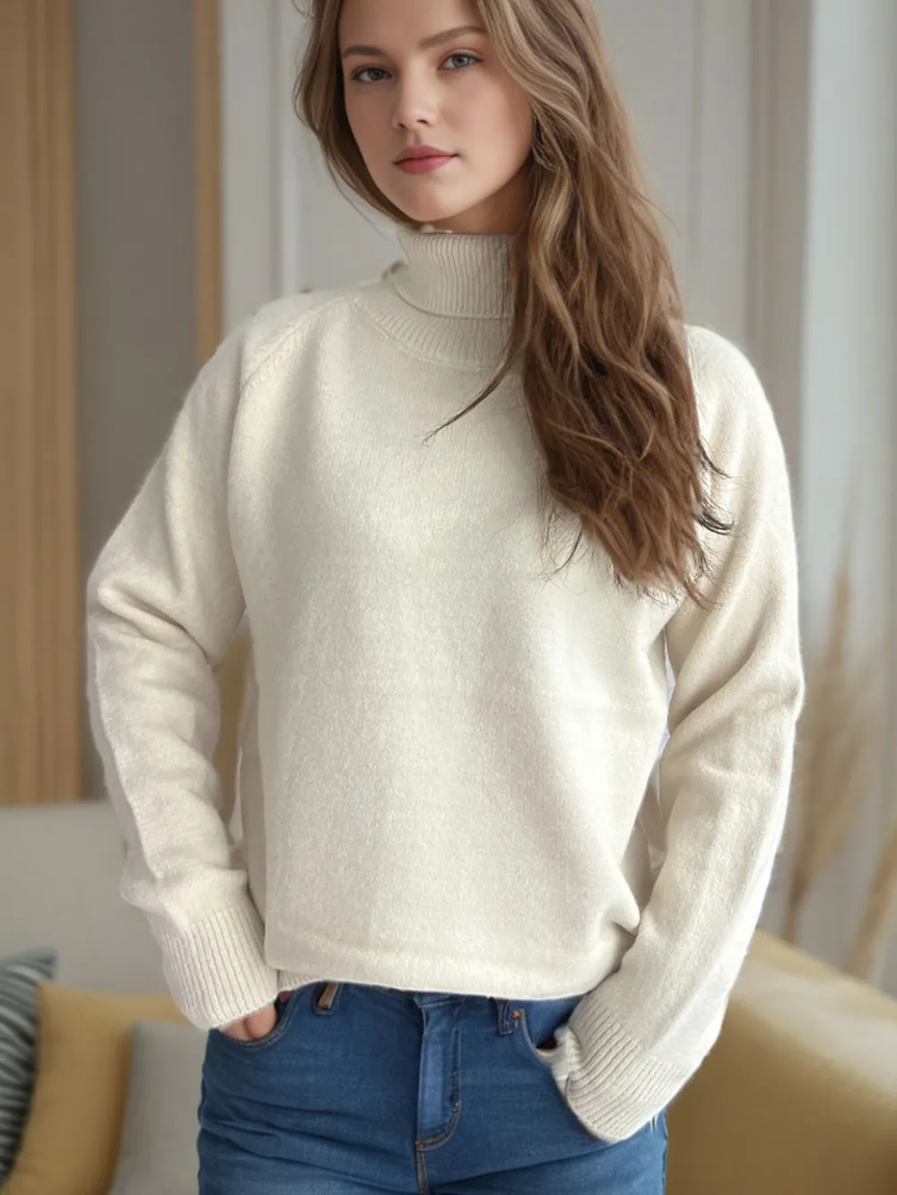 Solid Color Turtleneck Long Sleeve Sweater, image 4