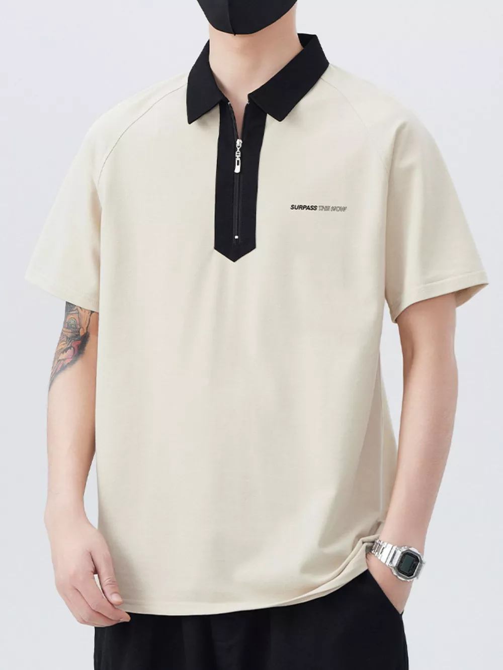 Men's Plus Size Quarter Zip Short Sleeve Polo