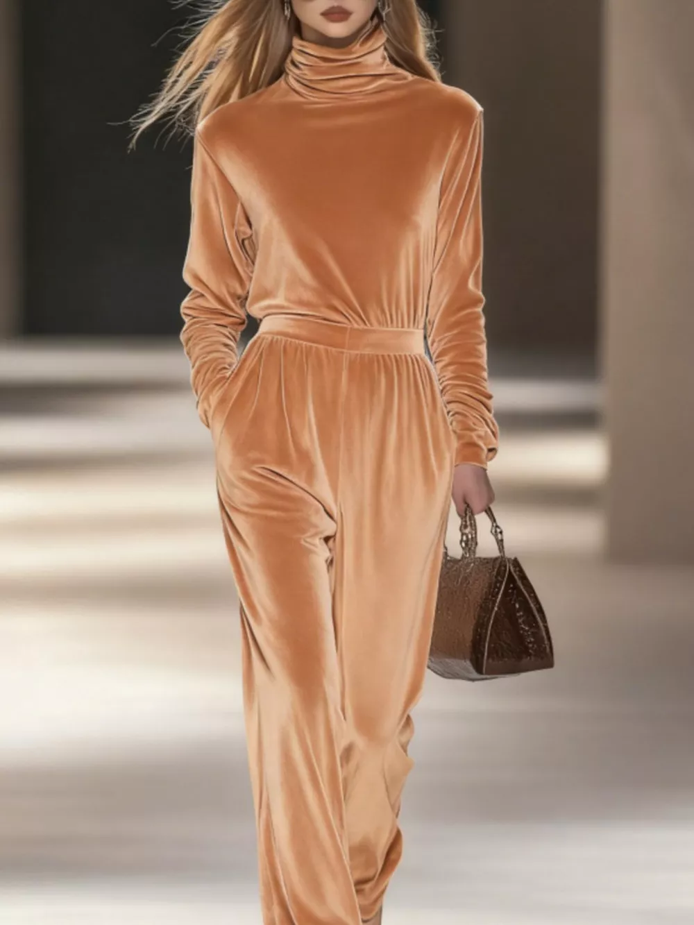 Full Size Velvet Turtleneck Long Sleeve Top and Wide-Leg Pants Set Plus Size, image 13