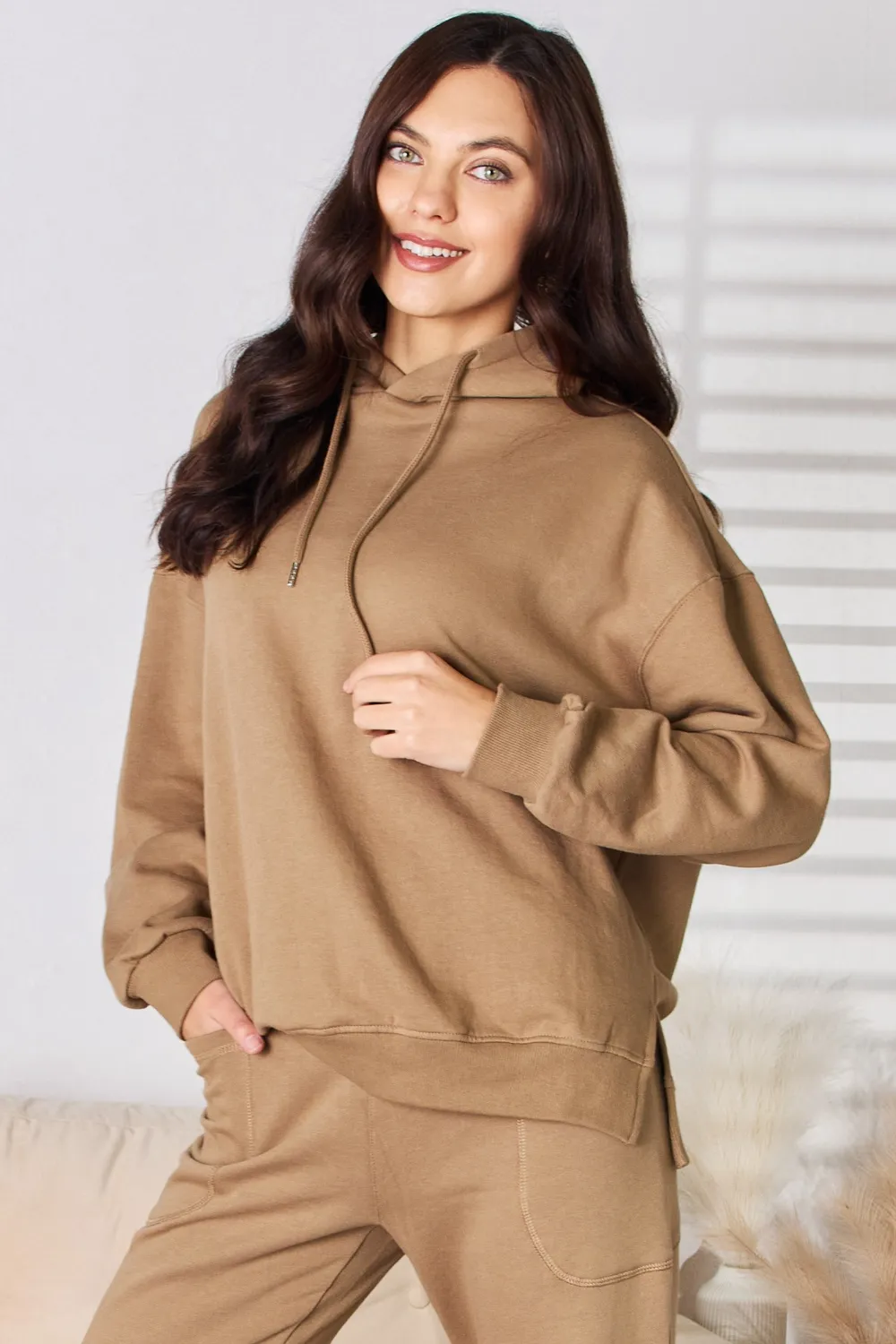 Drawstring Drop Shoulder Long Sleeve Hoodie, image 3