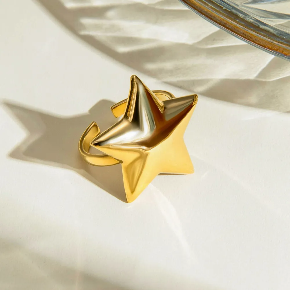 18K Gold-Plated Stainless Steel Star Ring, image 4