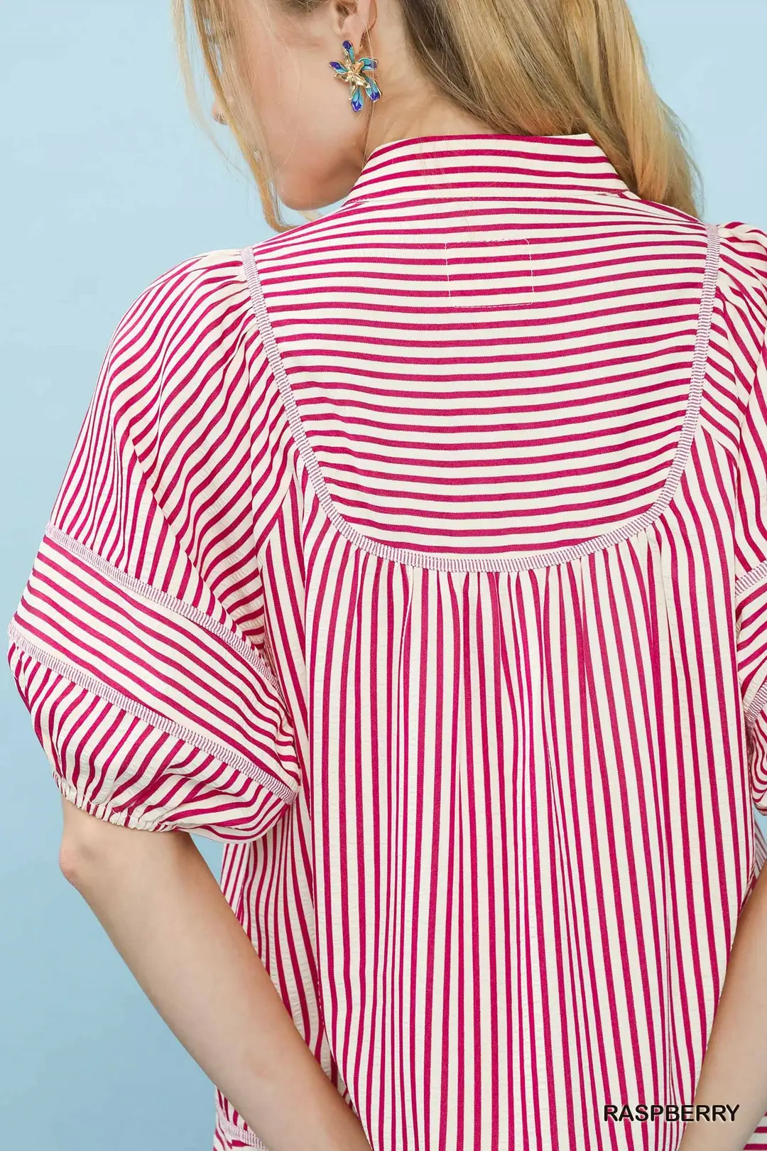 Striped Puff Sleeve Babydoll Top, image 3