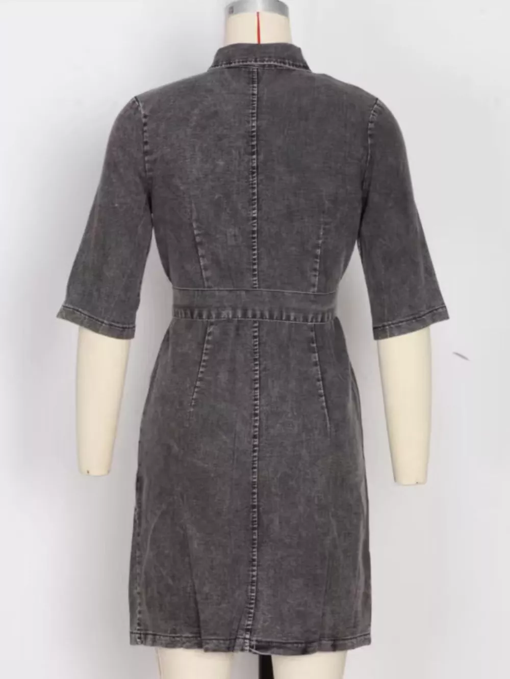 Zipper Front Short Sleeve Denim Dress, image 5