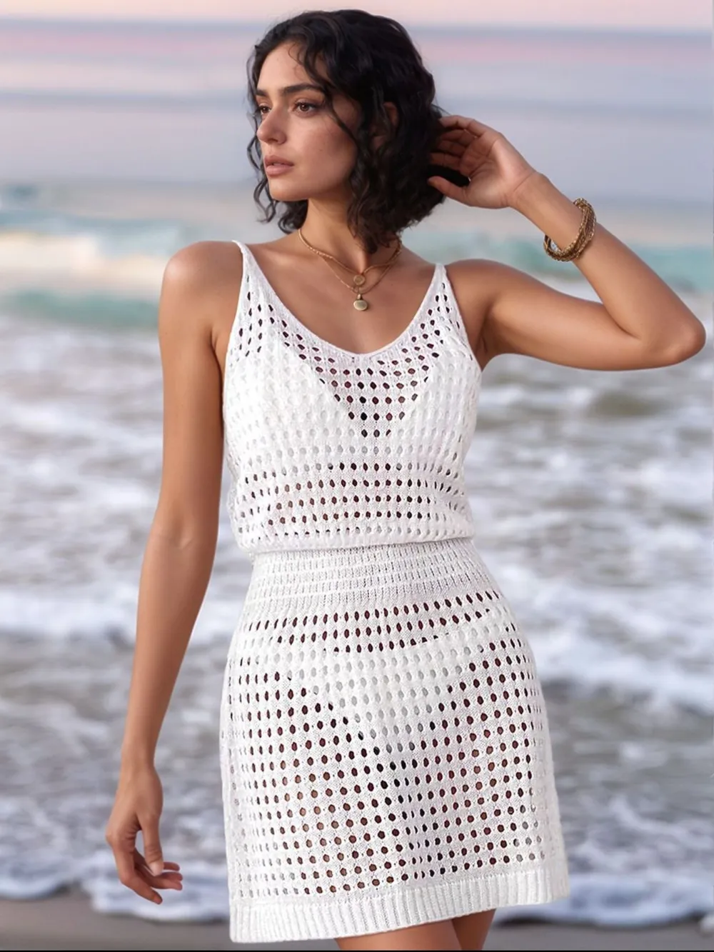 Openwork Sleeveless Knit Cover Up Dress, image 2