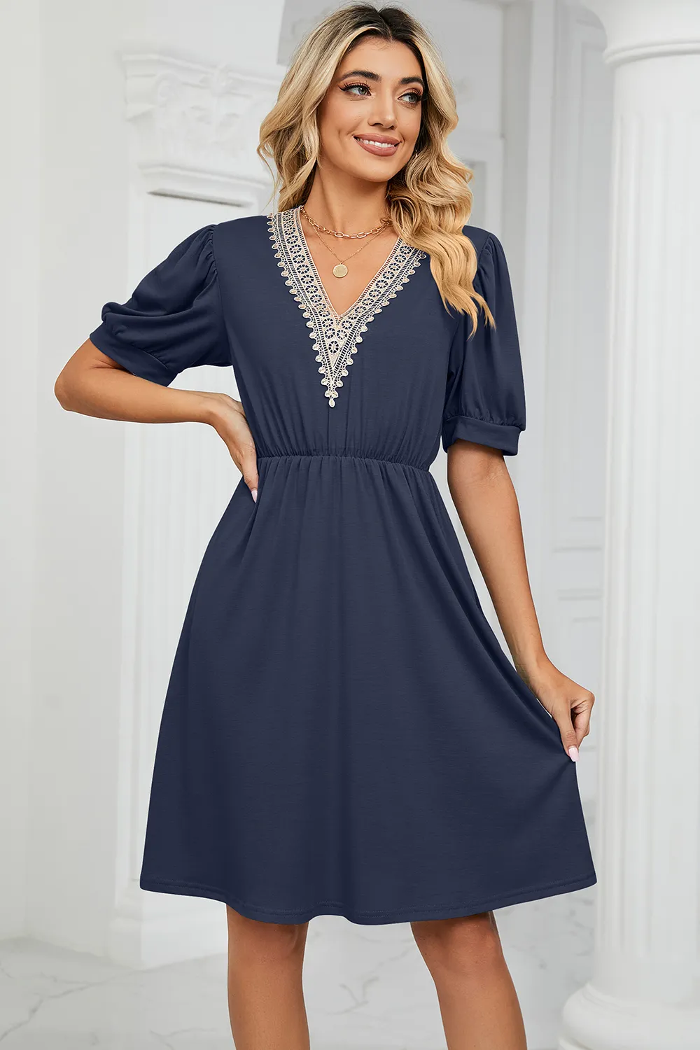 V-Neck Puff Sleeve Dress, image 12