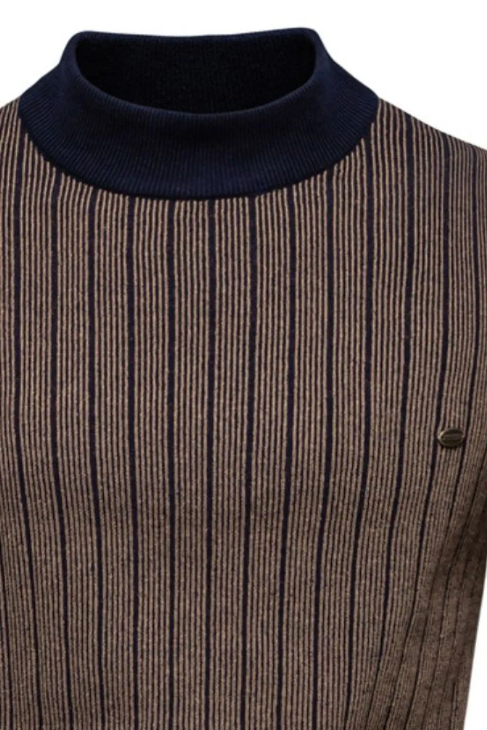 Men's Mock Neck Contrast Striped Sweater, image 6