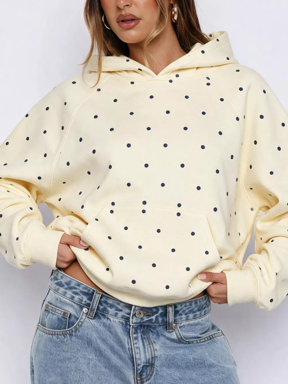 Polka Dot Kangaroo Pocket Hoodie, image 4