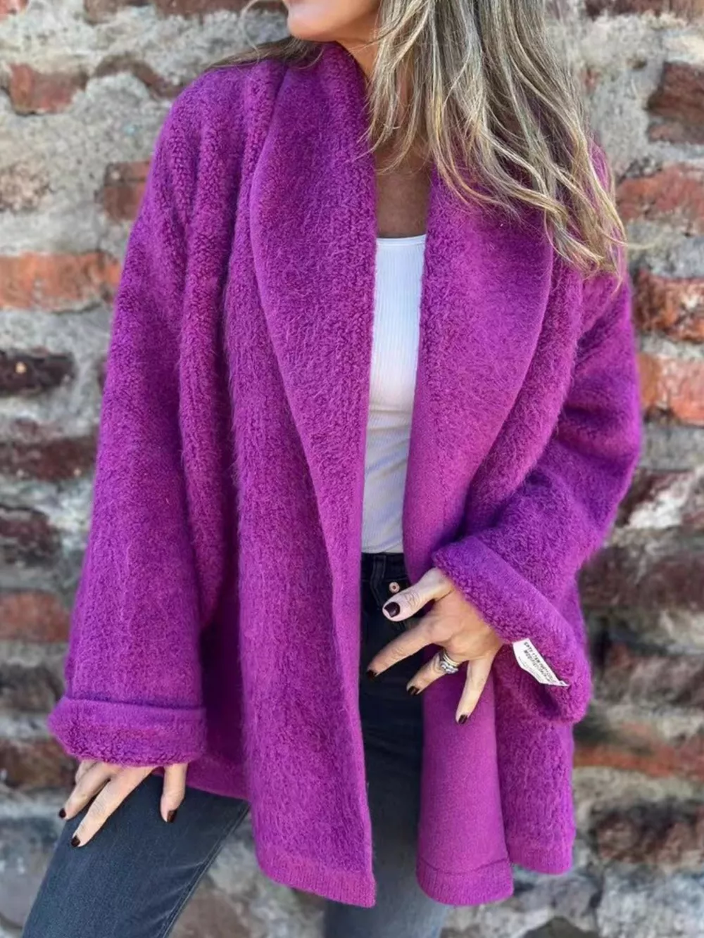 Open Front Long Sleeve Fluffy Jacket, image 2