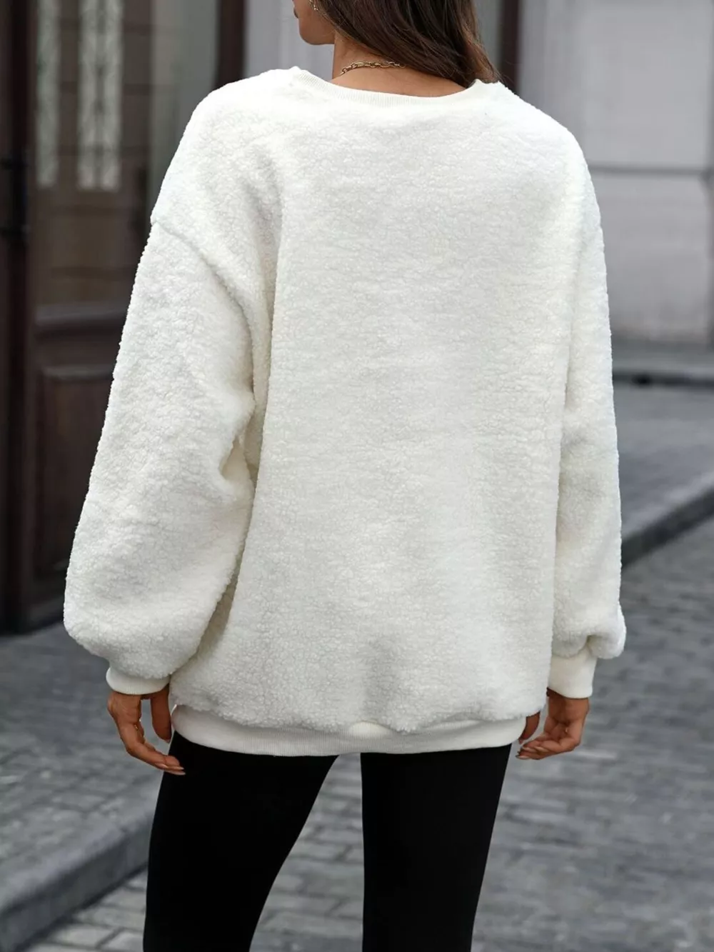 Letter Round Neck Fleece Sweatshirt, image 7