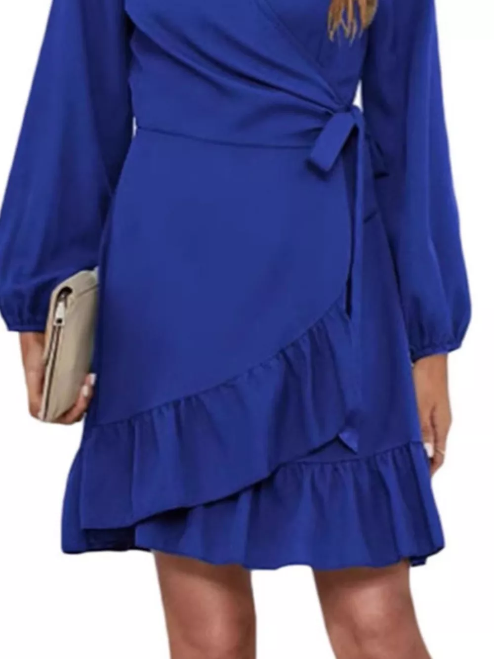 Ruffle Hem Long Sleeve Wrap Dress, image 3