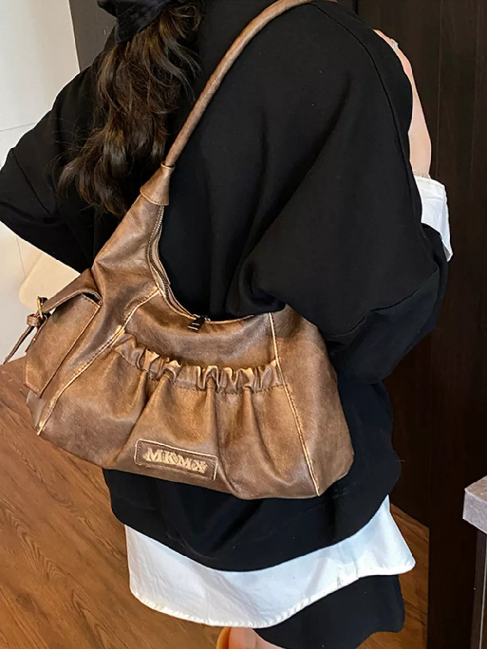 Vintage Ruched Hobo Shoulder Bag, image 6