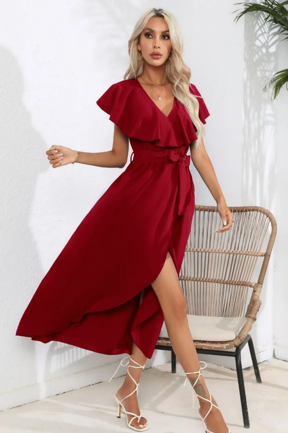 Ruffled Tied V-Neck Midi Dress, image 22