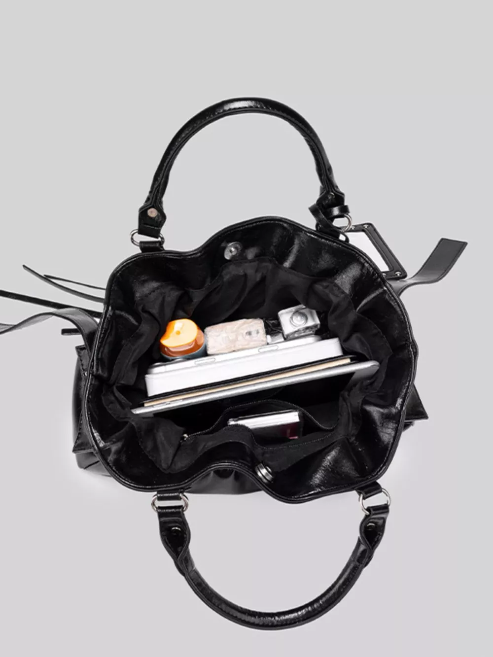 Patent Leather Ruched Crossbody Bag with Detachable Card Holder, image 8