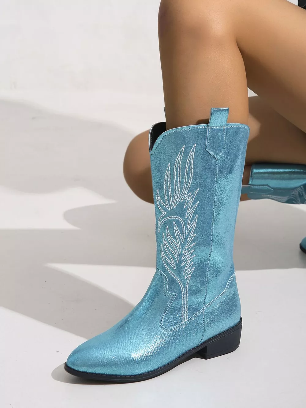 Embroidered Block Heels Boots, image 11