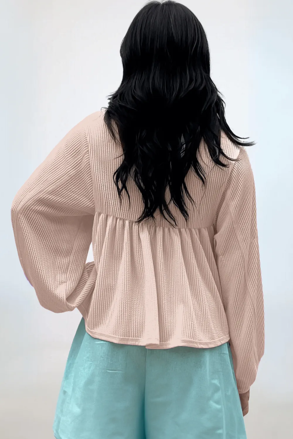 Corded Johnny Collar Long Sleeve Babydoll Blouse, image 23