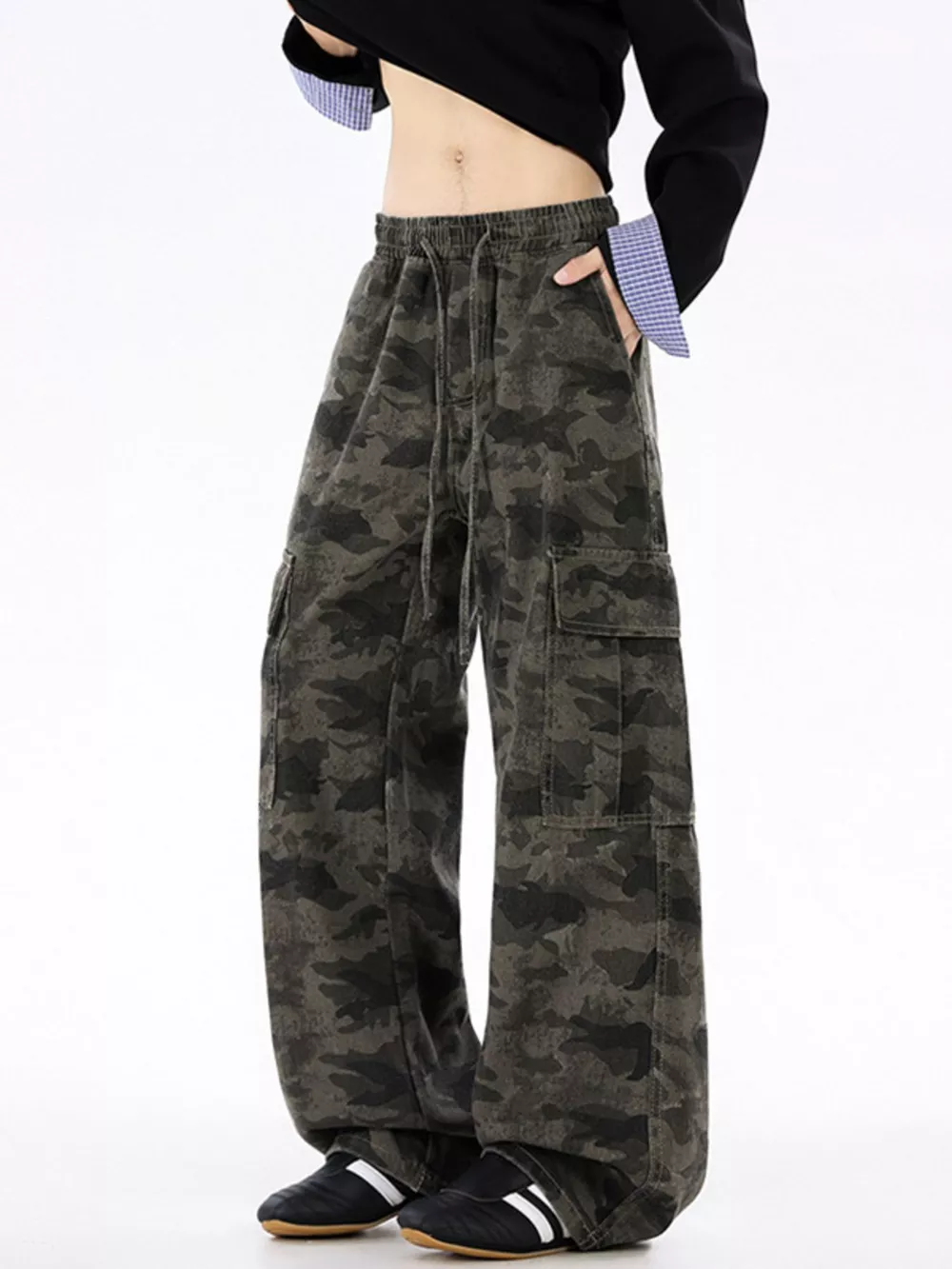 Men's Plus Size Drawstring Camouflage Wide Leg Pants, image 5
