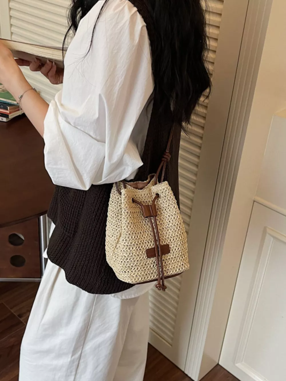 Straw Bucket Crossbody Bag, image 5
