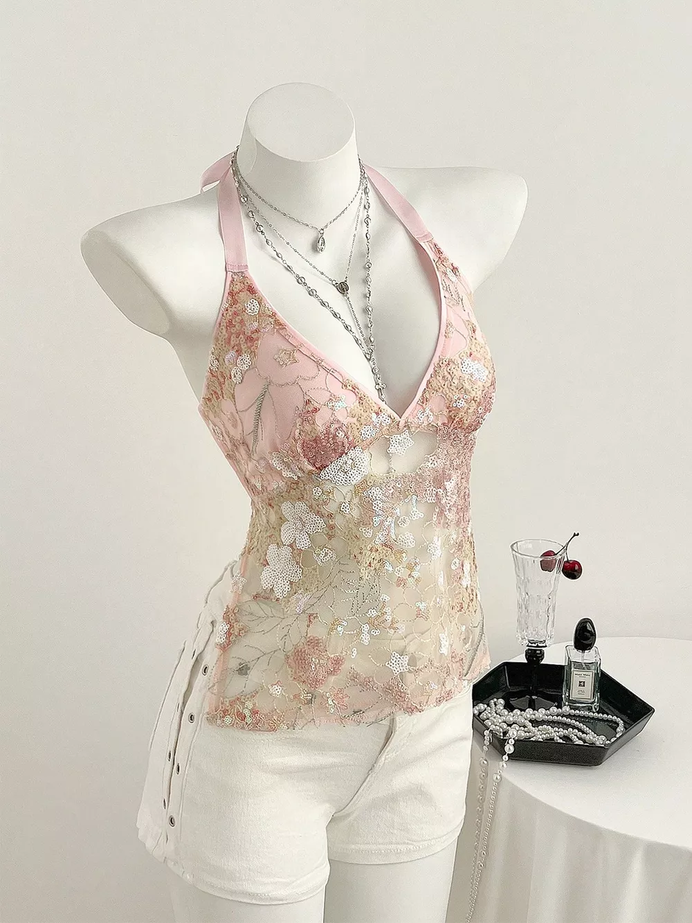 Sequin Halter Neck Cami, image 4