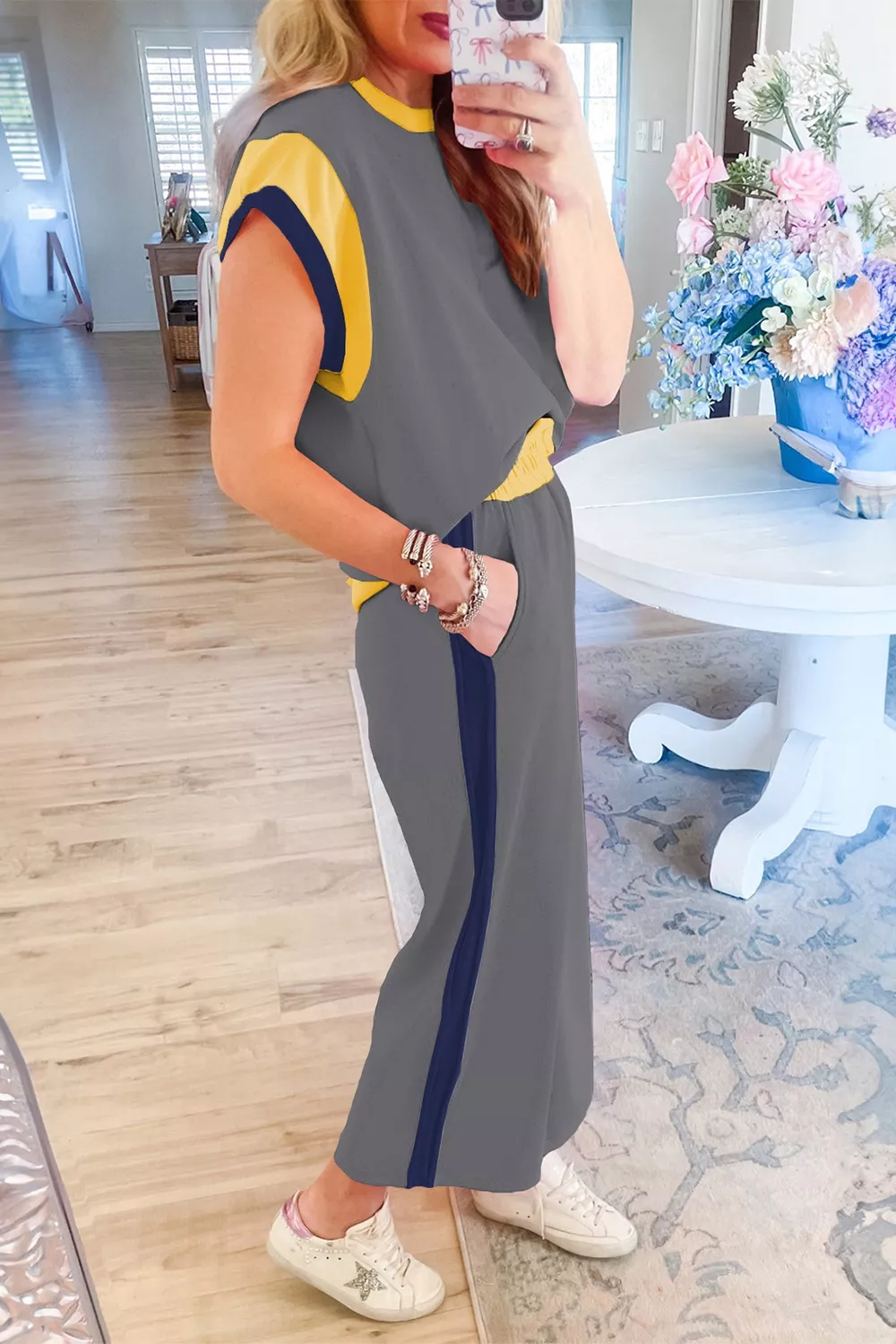 Contrast Trim Top and Pants Set, image 2
