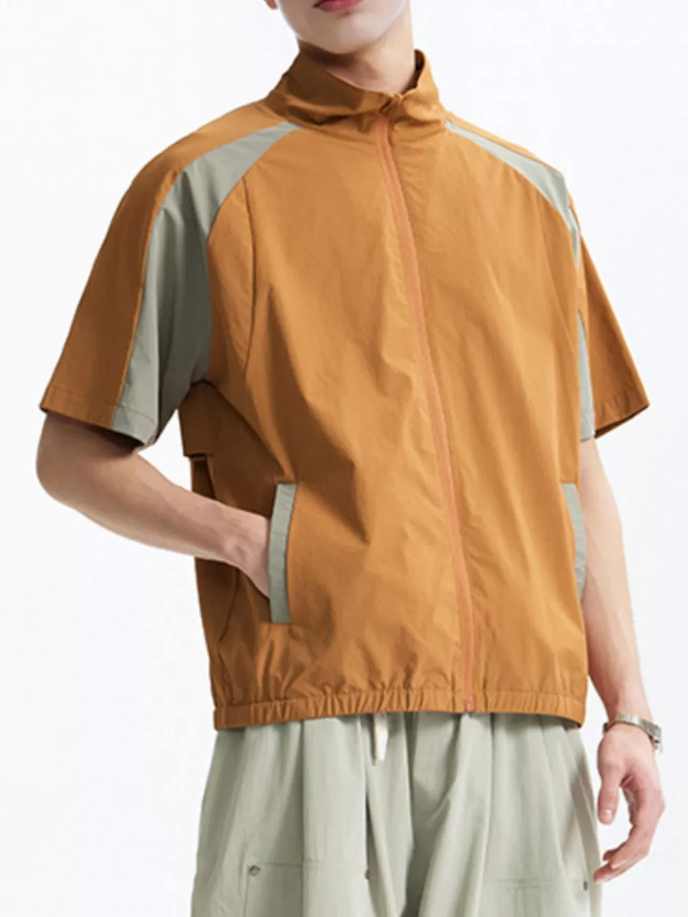 Men's Color Block Zip Up Short Sleeve Jacket, image 11