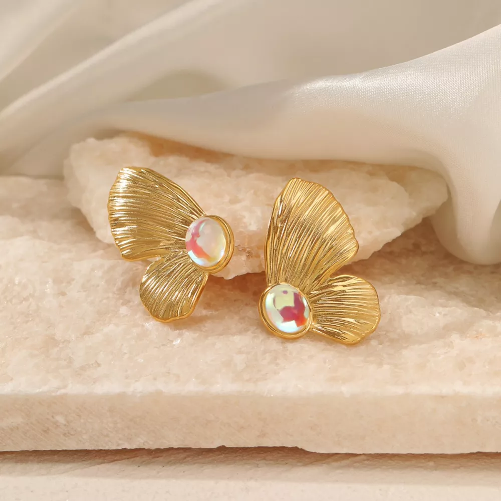 18K Gold-Plated Butterfly Wing Earrings, image 2