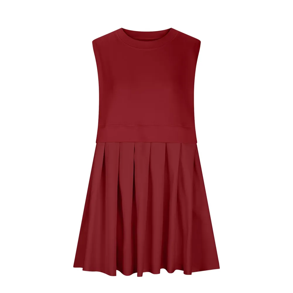 Pleated Round Neck Sleeveless Mini Dress, image 14