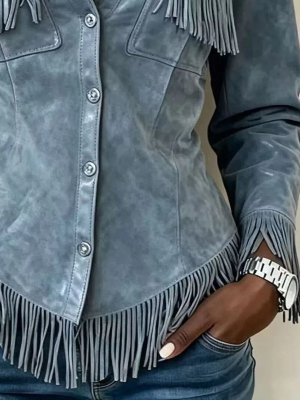 Full Size Fringed Snap Down Jacket Plus Size, image 9