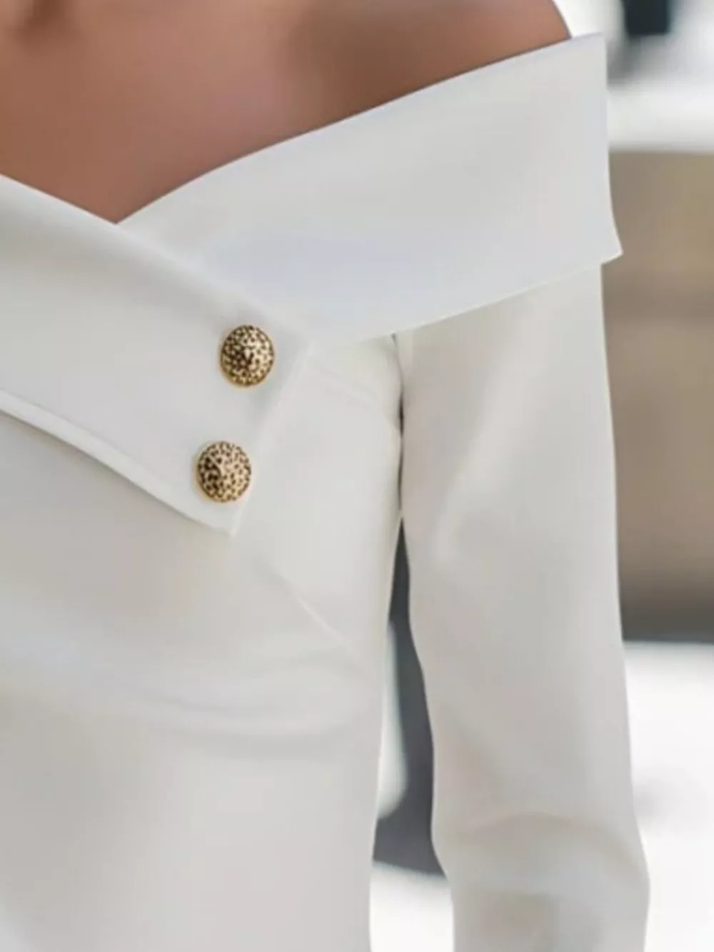 Off-Shoulder Button Decor Blouse, image 6
