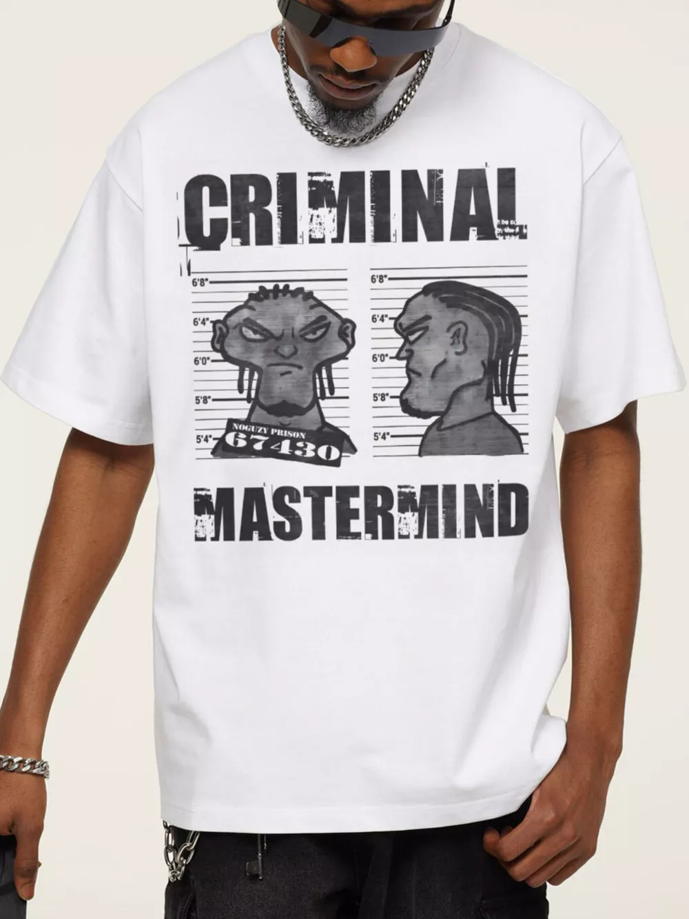 Men's Criminal Mastermind Graphic Oversized T-Shirt, image 2