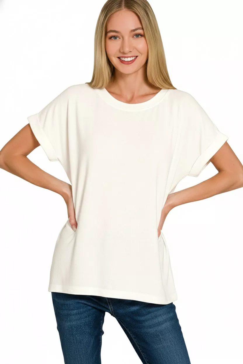 Soft Melange Hacci Short Sleeve Round Neck Top, image 2