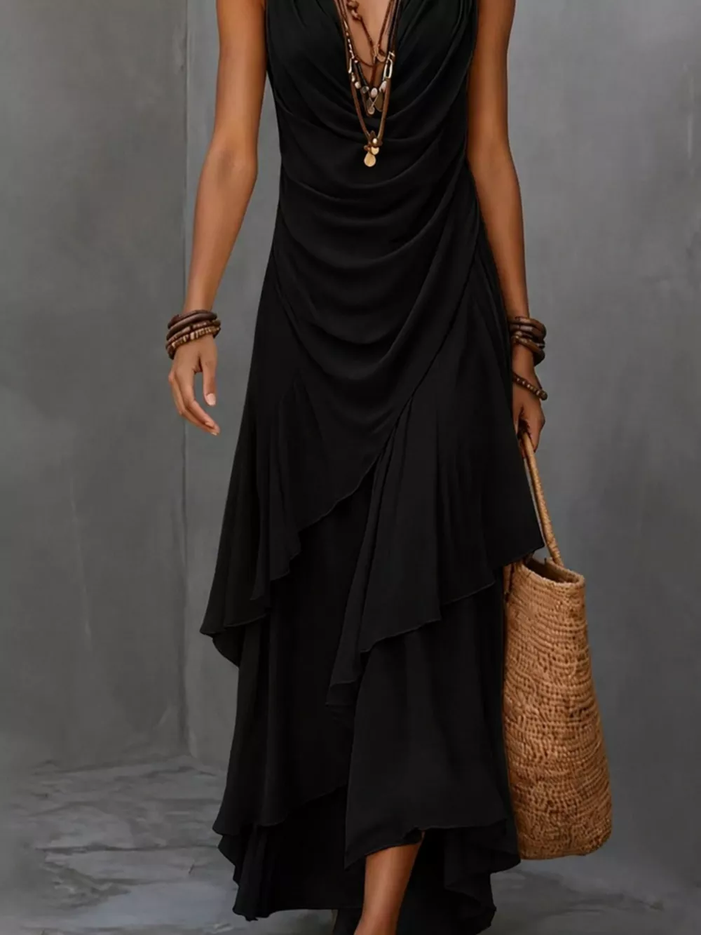 Sleeveless Layered Ruffle Hem Maxi Dress, image 9