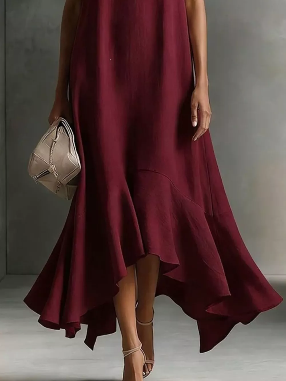 Ruffled Hem Sleeveless Notched Dress, image 9