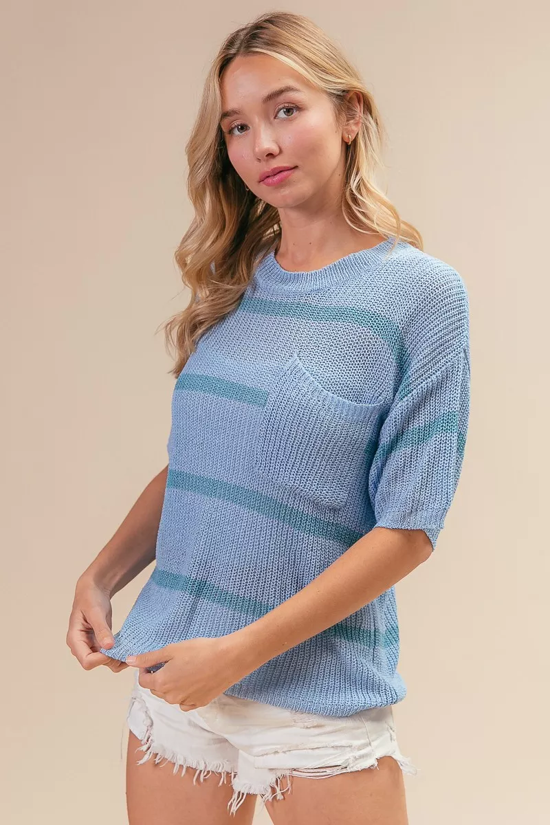 Patch Pocket Striped Lightweight Sweater Top, image 10